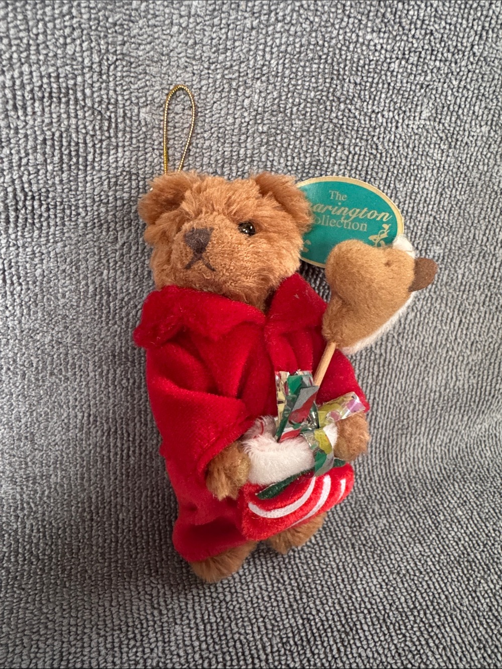 Vintage Bearington Collection Christmas Plush Bear Ornament NWT Red Velvet Suit